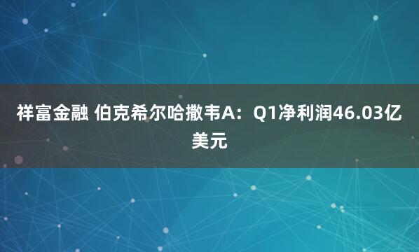 祥富金融 伯克希尔哈撒韦A：Q1净利润46.03亿美元
